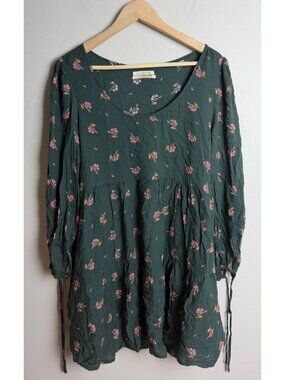 Urban Outfitters Green Floral Tiered Mini Dress Long Sleeve Size Large Women’s